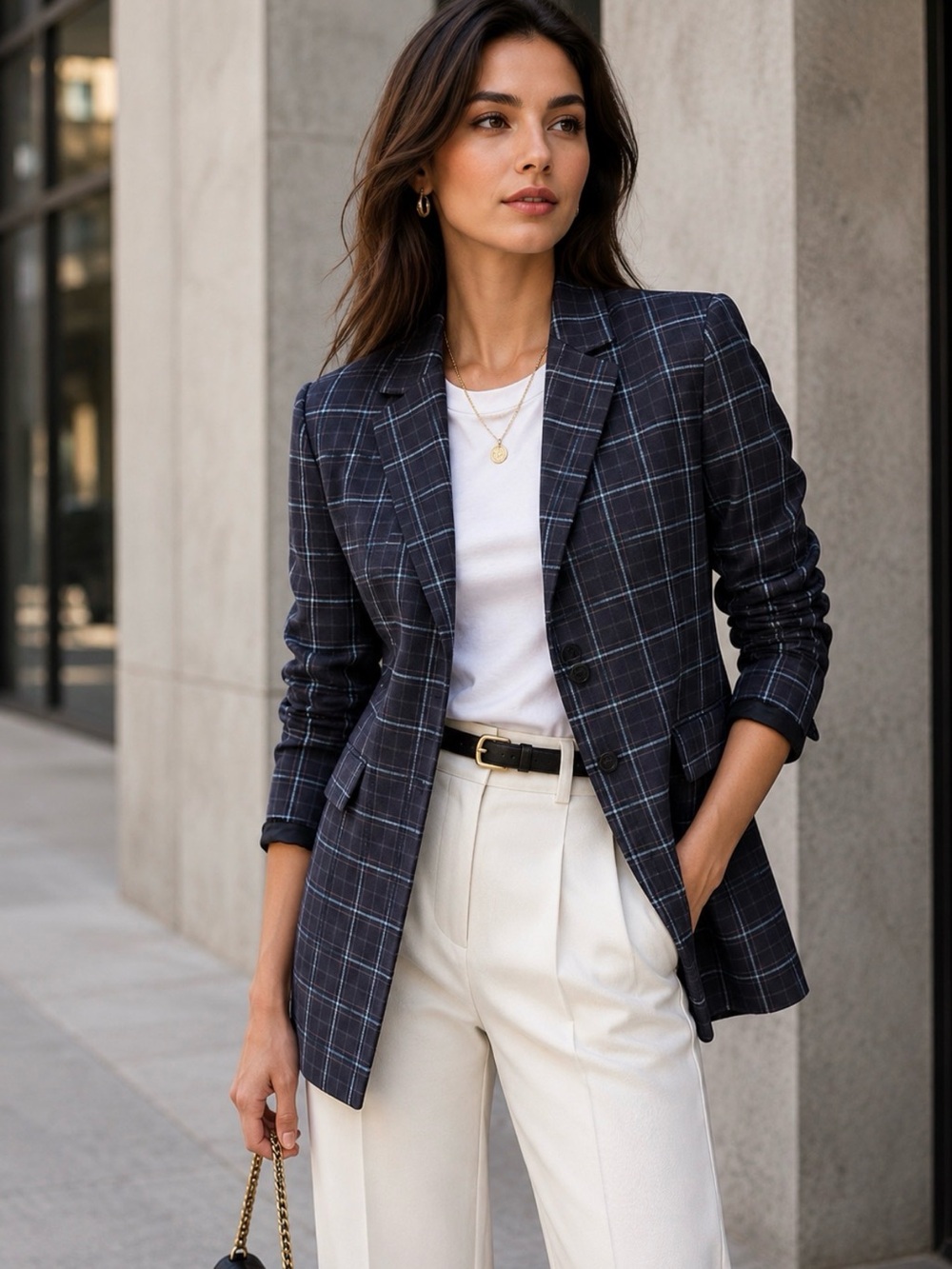Current/Elliott The Beaufort Wokens plaid Double breasted‎ Blazer 1 Sm
